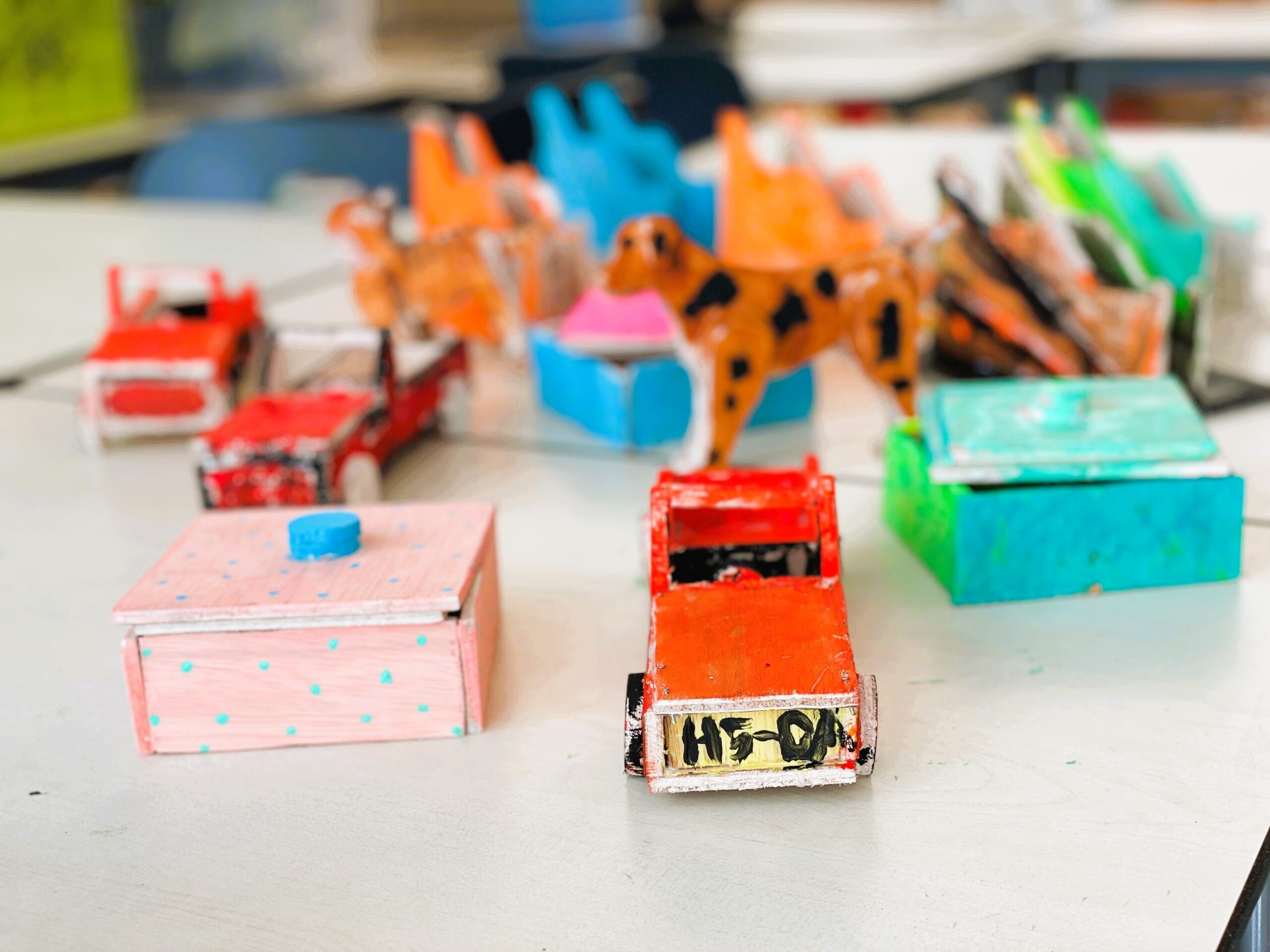 Wooditz workshop - alle modellen gemaakt door kinderen tijdens de workshop